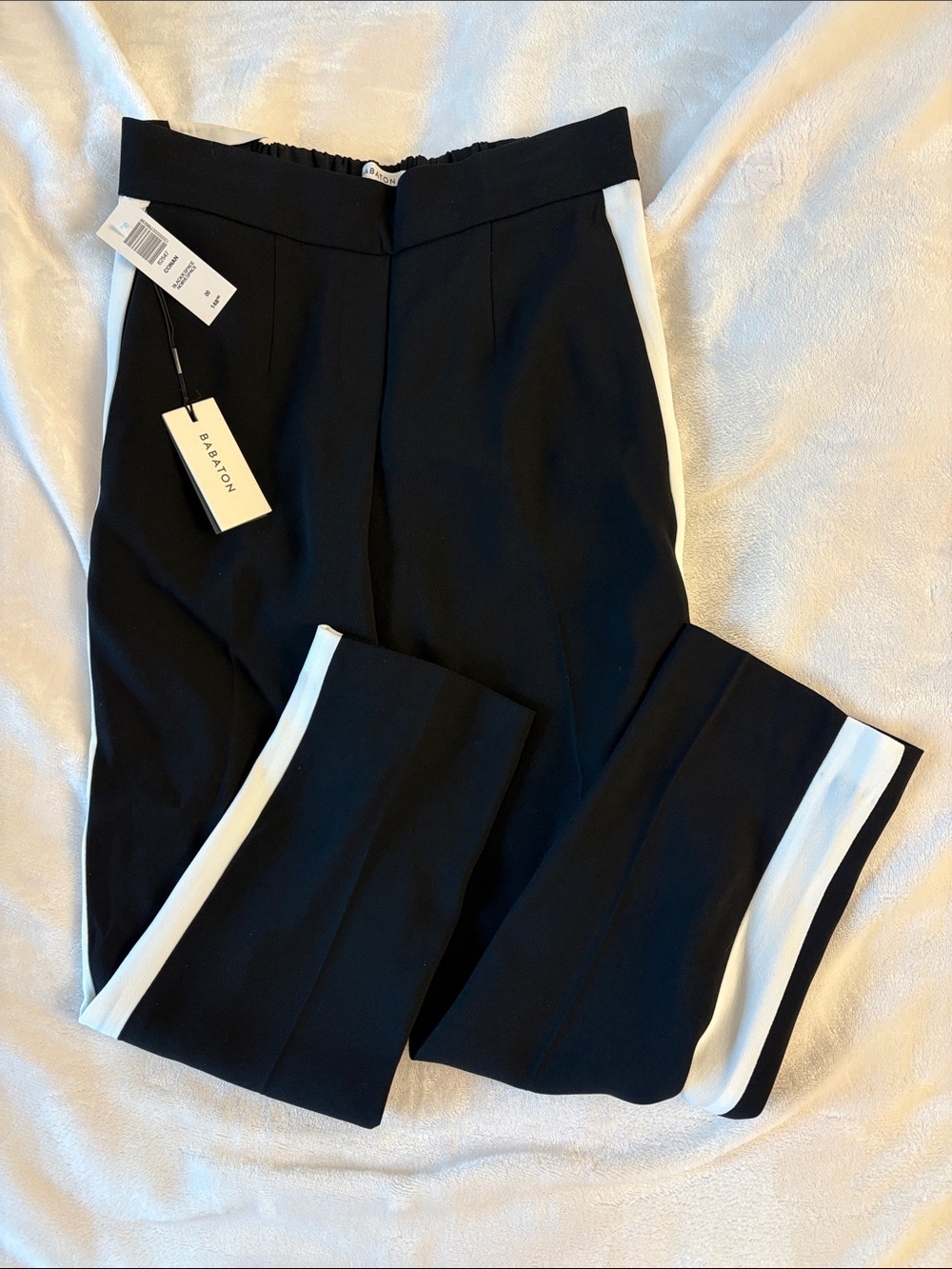NWT Aritzia Babaton Conan Black Tuxedo Stripe Trousers with White Side Panels